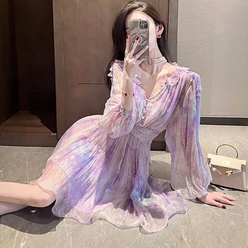 Purple Ruffled Mock Neck Sundress S